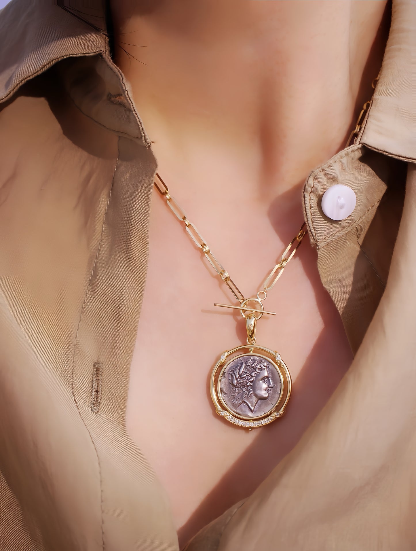 Demeter Ancient Greek Coin Medallion 18K Gold Pendant (Item No. COIN010)