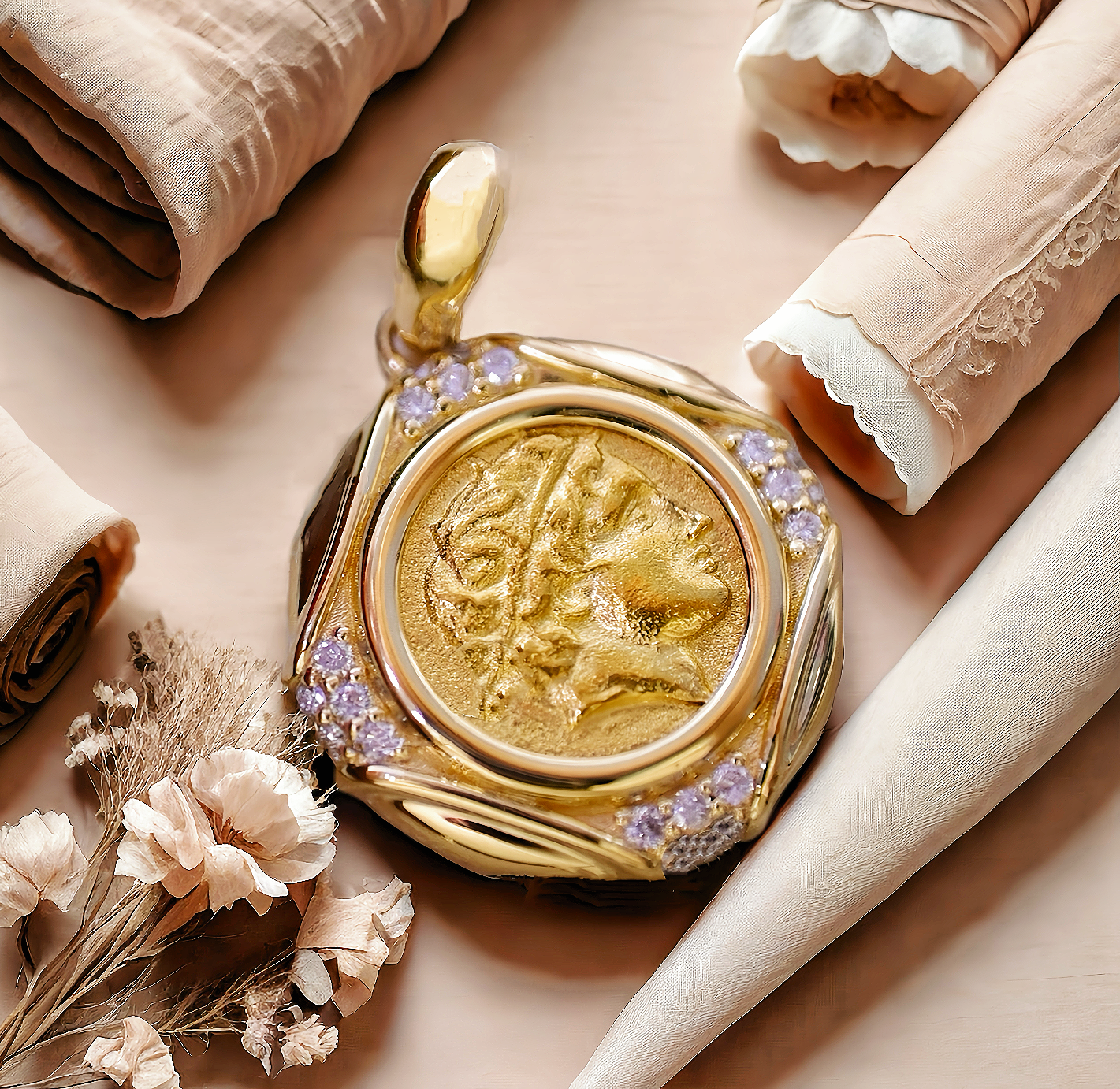 Apollo Ancient Greek Coin Medallion Electrum Gold 24k Gold Pendant (Item No. COIN067)