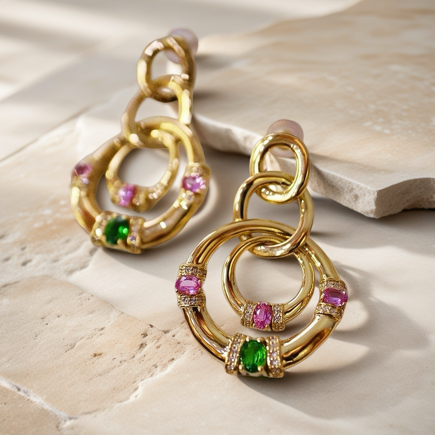 Vintage 18k Gold Diamond Tsavorite Sapphire Earring (Item No. VT067)