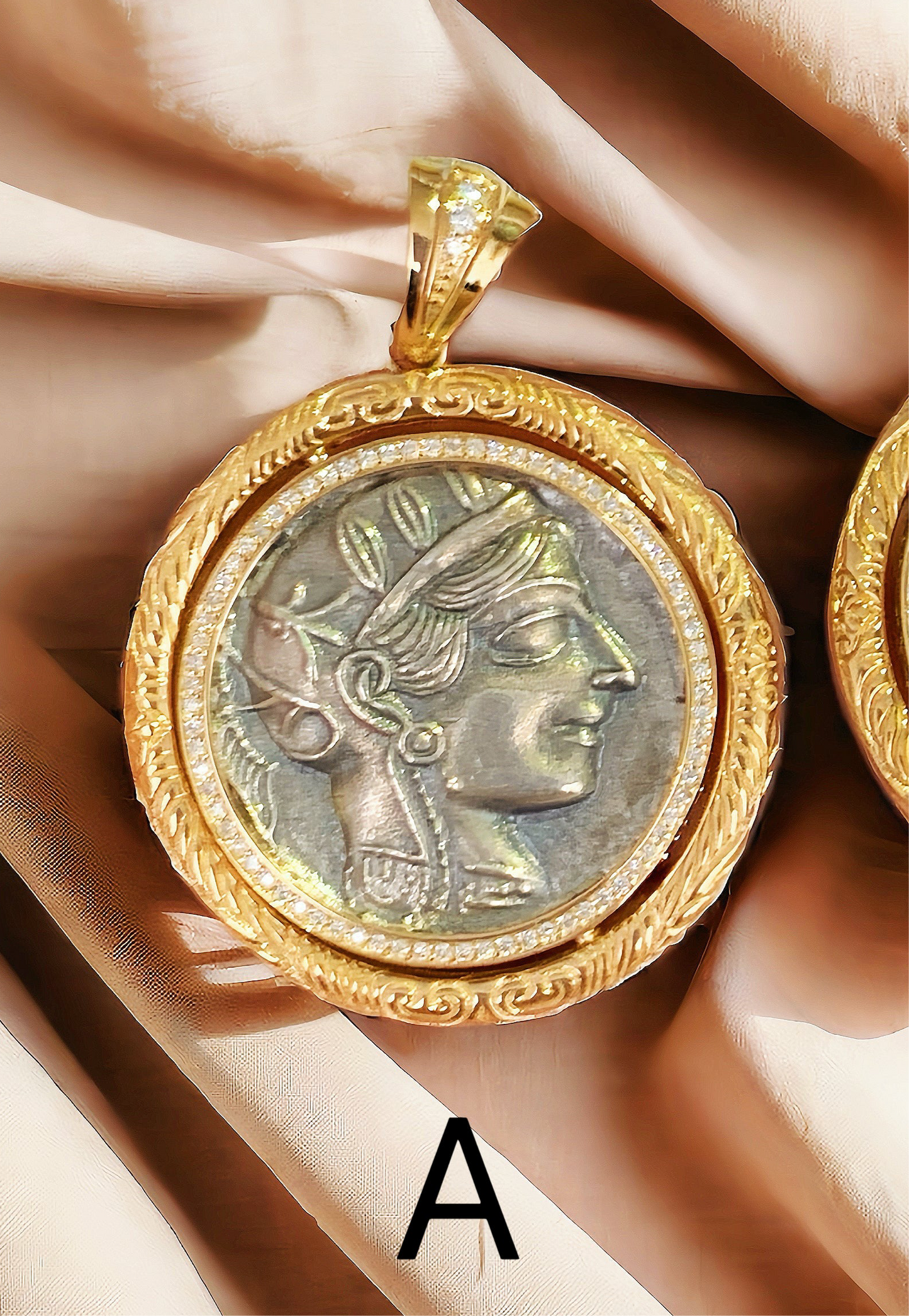 Athena Owl Ancient Greek Coin Medallion 18k Gold Pendant (Item No. COIN006)