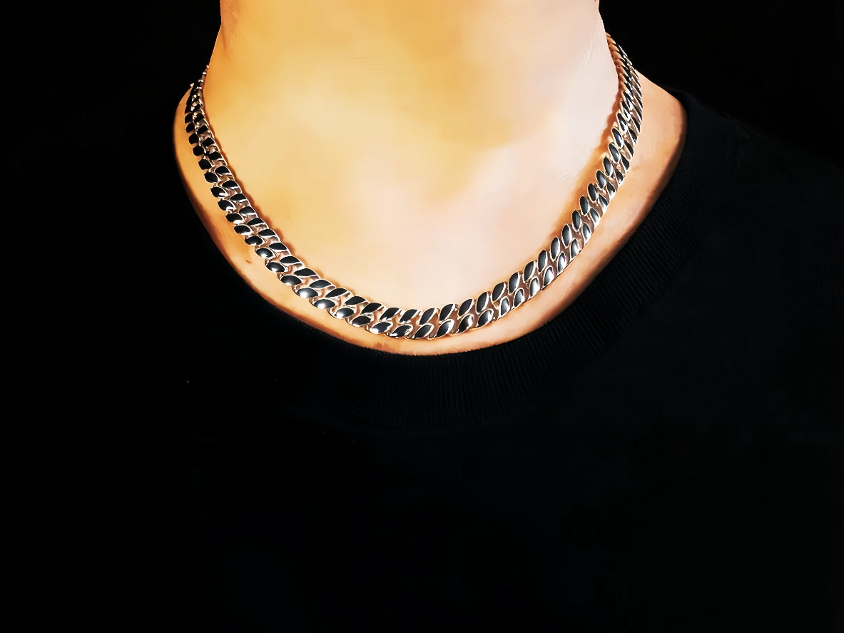 Curb Link Enamel Silver Necklace Chain (Item No. TDNS0003)
