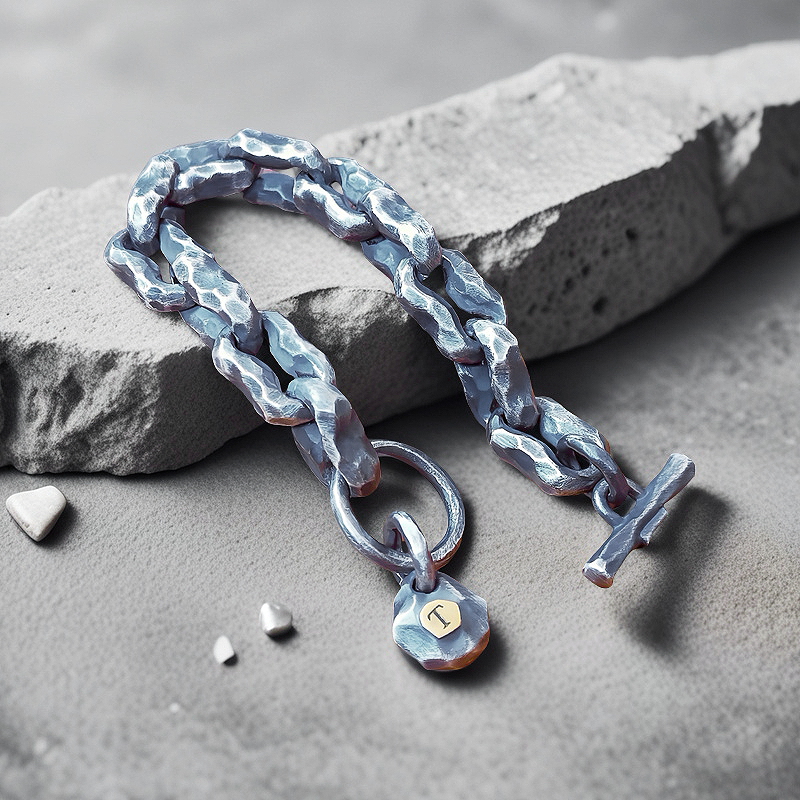 Heavy Metal Hammered Silver Bracelet Oxidized (Item No.B0608)
