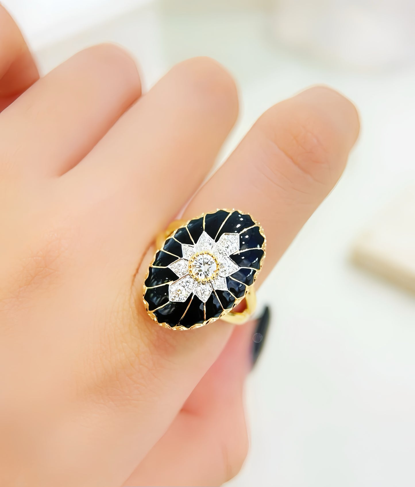 Black Enamel 18k Gold Diamond Ring (Item No. VT306)