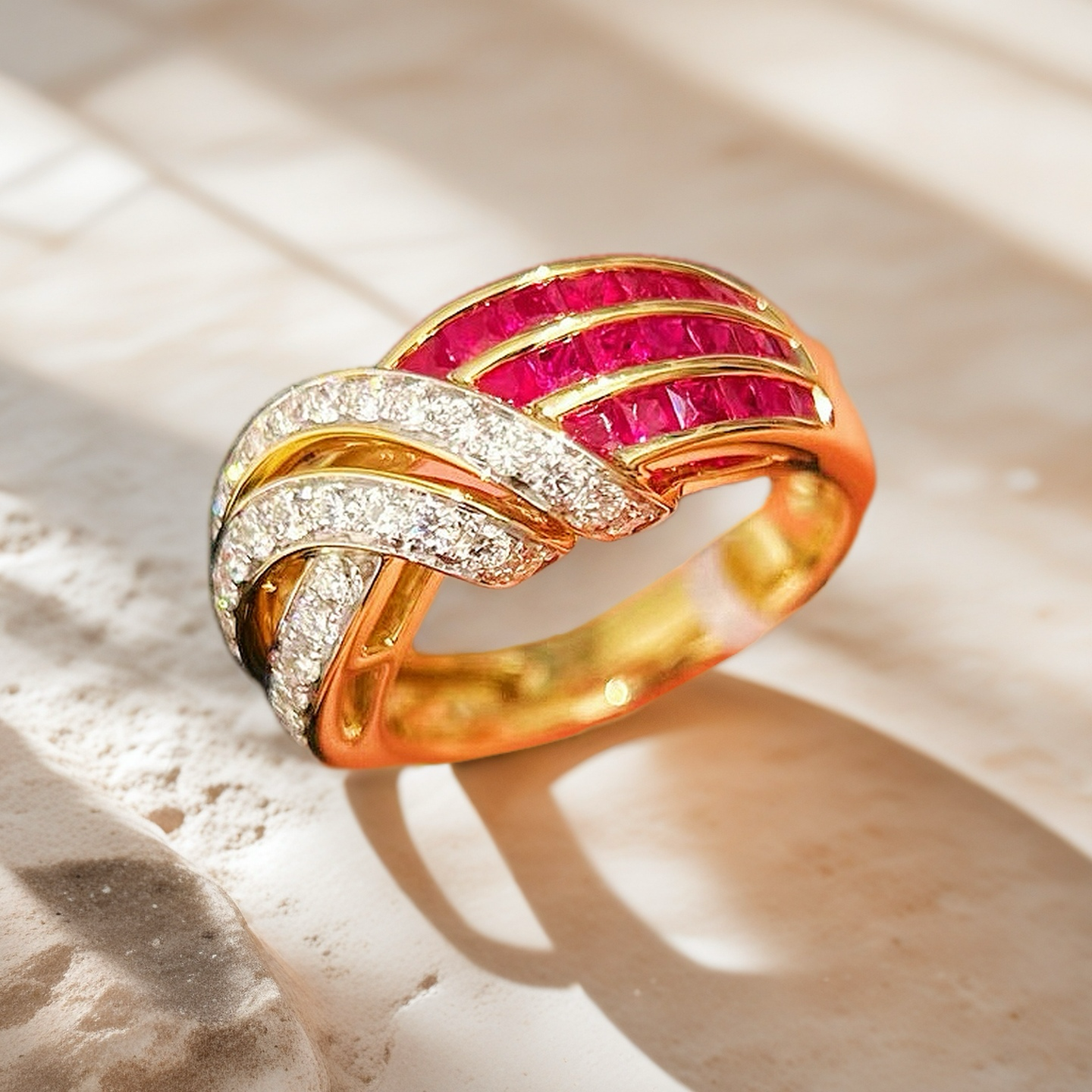 Vintage 18k Gold Diamond Ruby Ring (Item No. VT022)