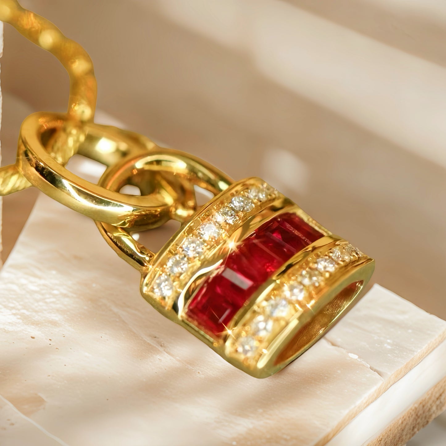 Lucky Lock 18k Gold Diamond Ruby Pendant (Item No. VT198)