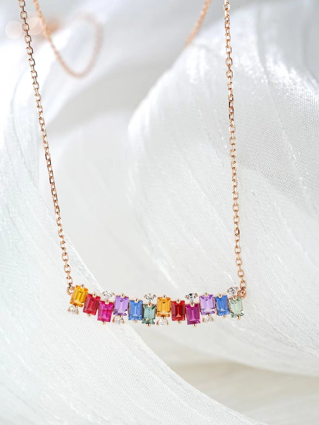 Rainbow Sapphire 18k Gold Necklace Set (Item No. SA099)