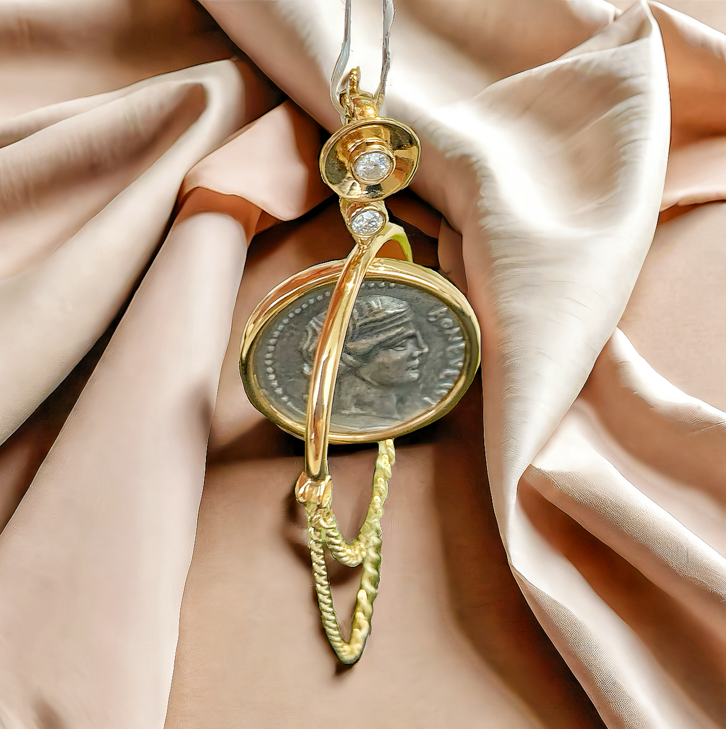 Fortuna Goddess Ancient Greek Coin Medallion 18K Gold Pendant (Item No. COIN092)