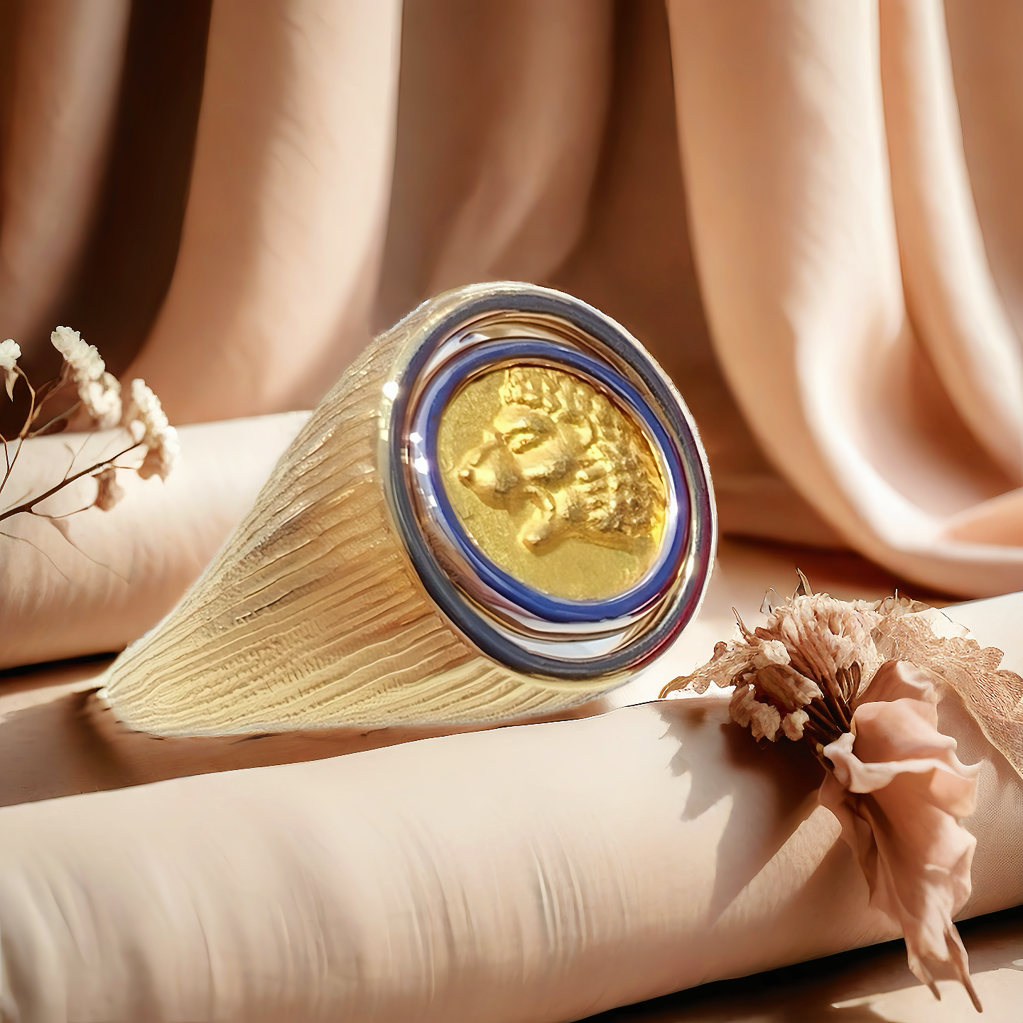 Lion Ancient Coin Medallion Electrum Gold 24k Gold Ring(Item No. COIN068)