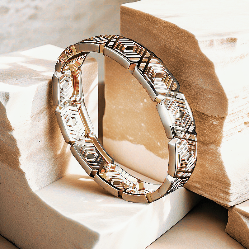 Greek Key Hollow Sterling Silver/9k/14k/18k Gold Bangle(Item No. GB0014)