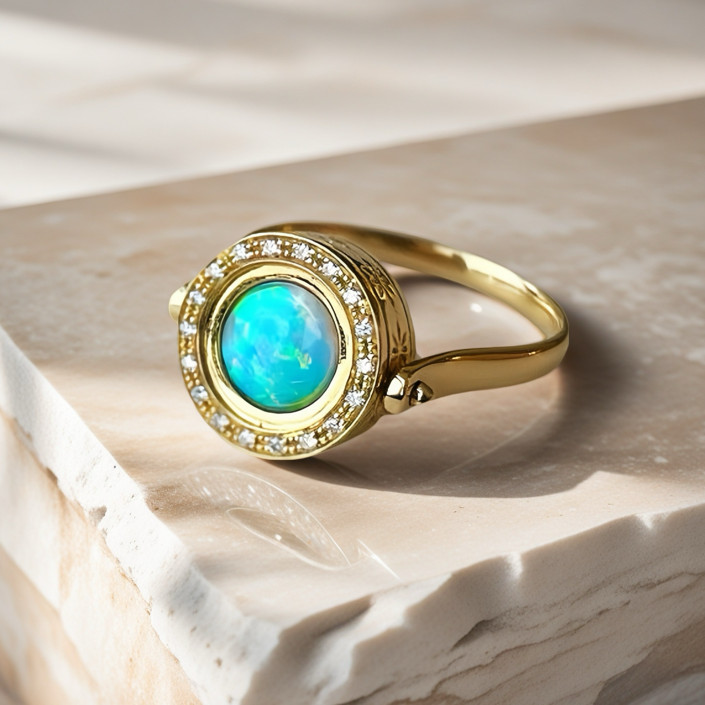 Athena Opal 18k Gold Diamond Ring (Item No. VT038)