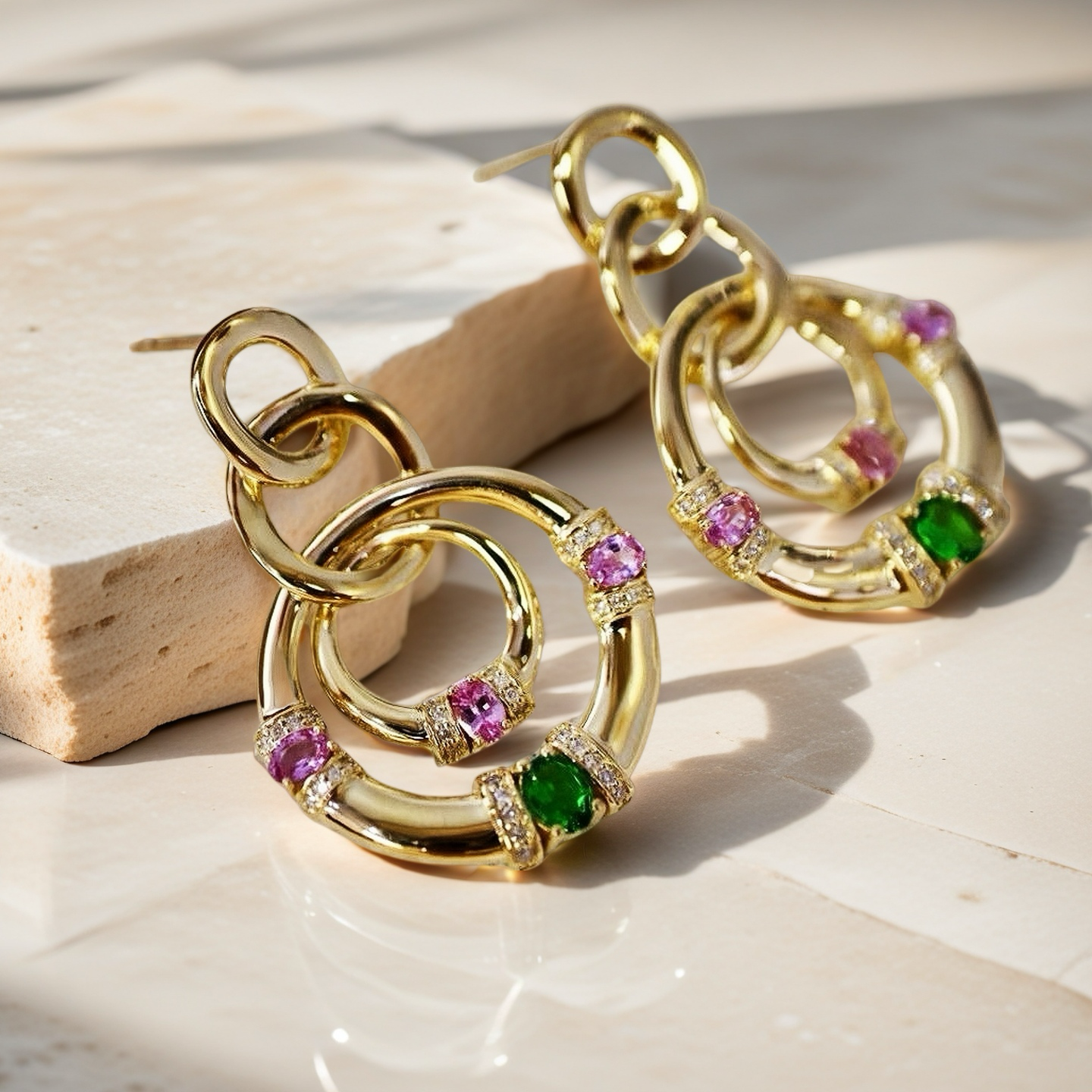 Vintage 18k Gold Diamond Tsavorite Sapphire Earring (Item No. VT067)