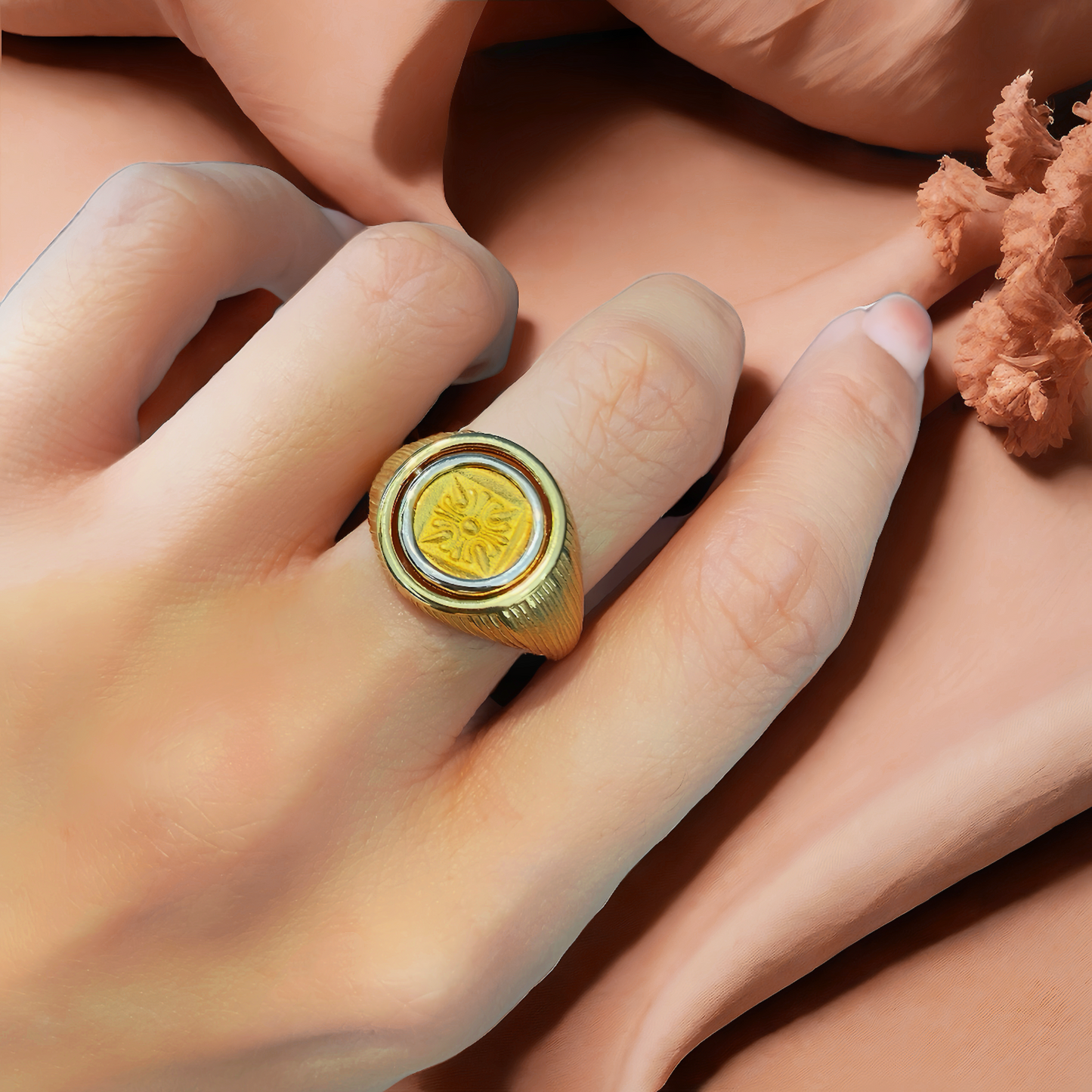 Lion Ancient Coin Medallion Electrum Gold 24k Gold Ring(Item No. COIN068)