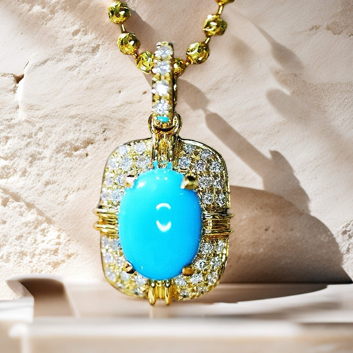 Vintage 18k Gold Diamond Turquoise Pendant (Item No. VT091)
