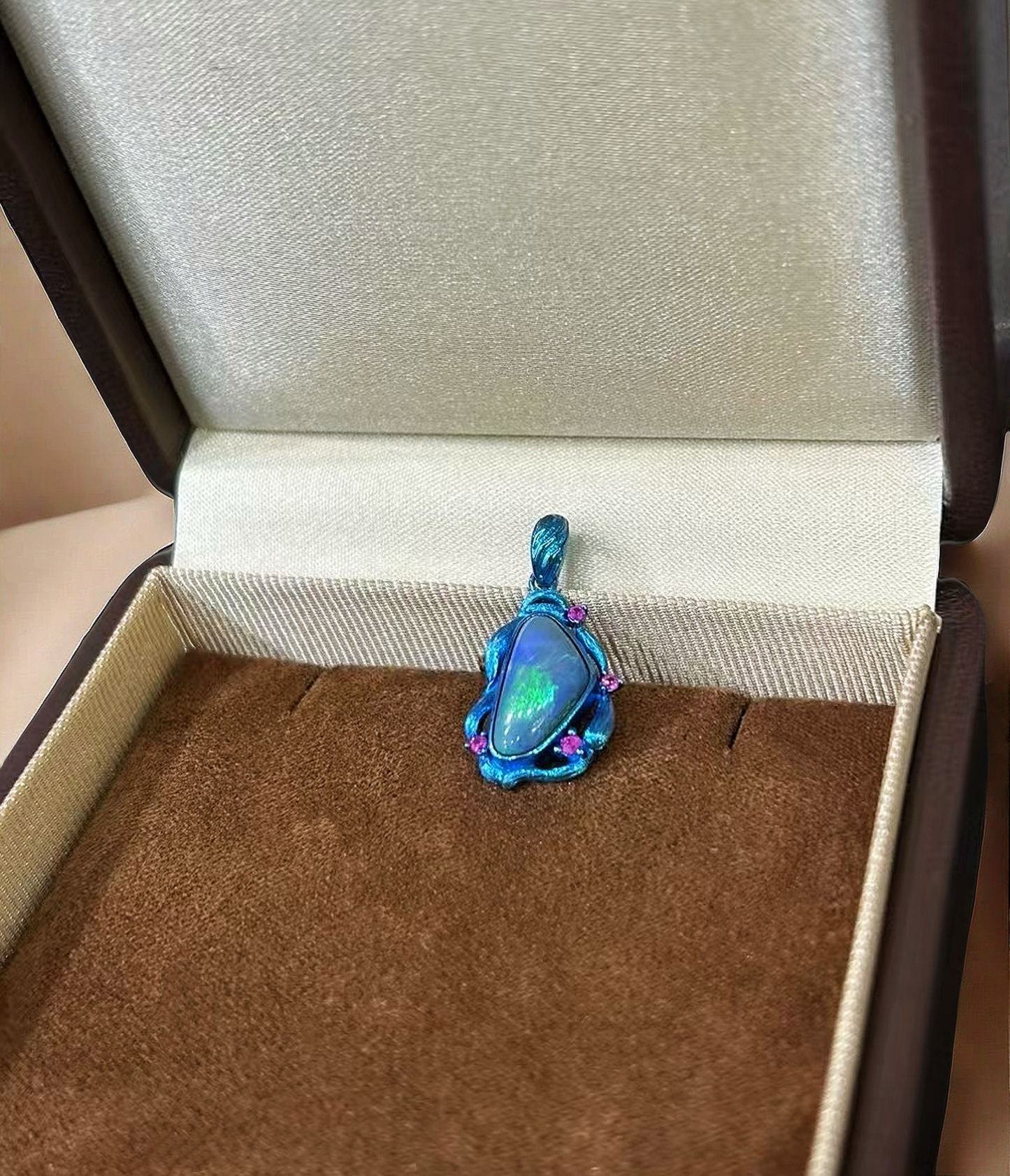 Anodized Titanium Ocean Blue Opal Pendant (Item No. TA001)