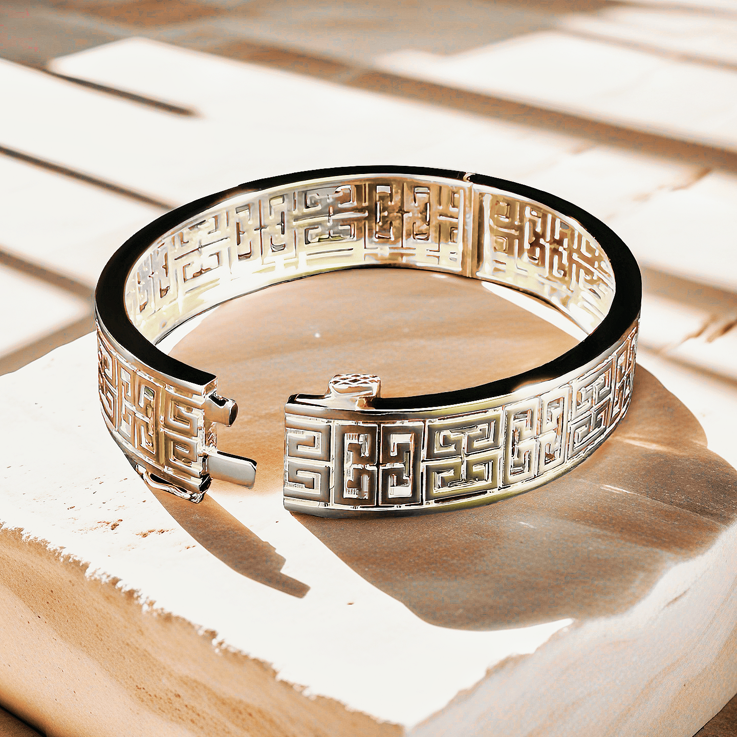 Greek Key Hollow Sterling Silver/9k/14k/18k Gold Bangle(Item No. GB0019)