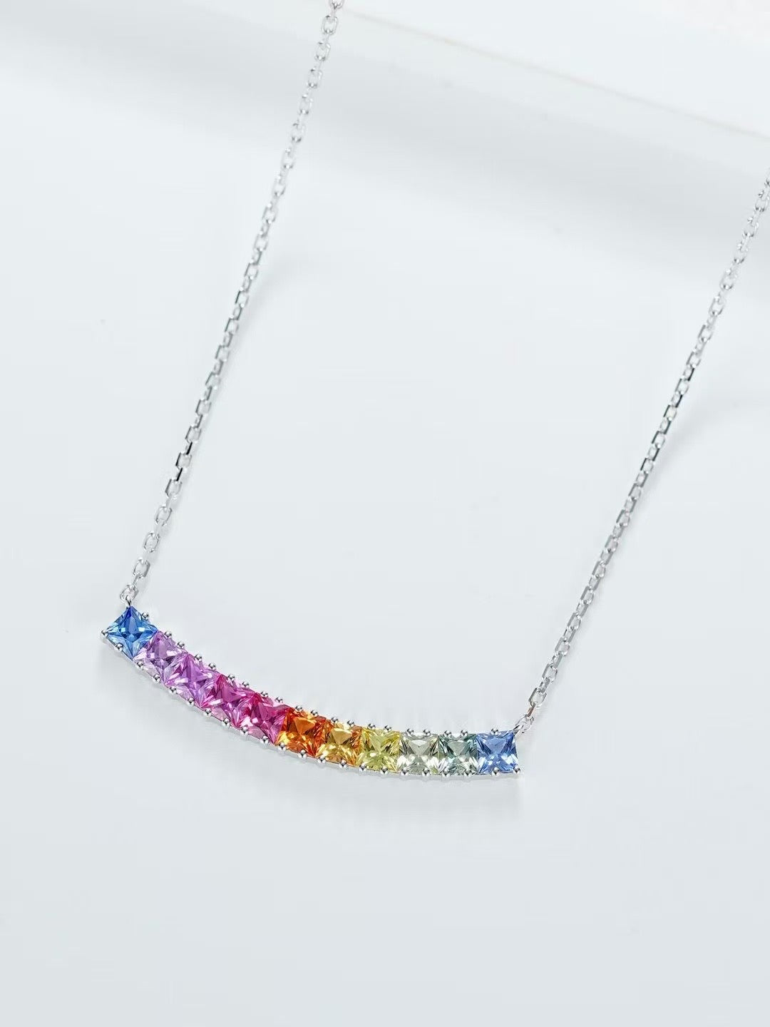 Rainbow Sapphire 18k Gold Pendant Necklace Set(Item No. SA121)