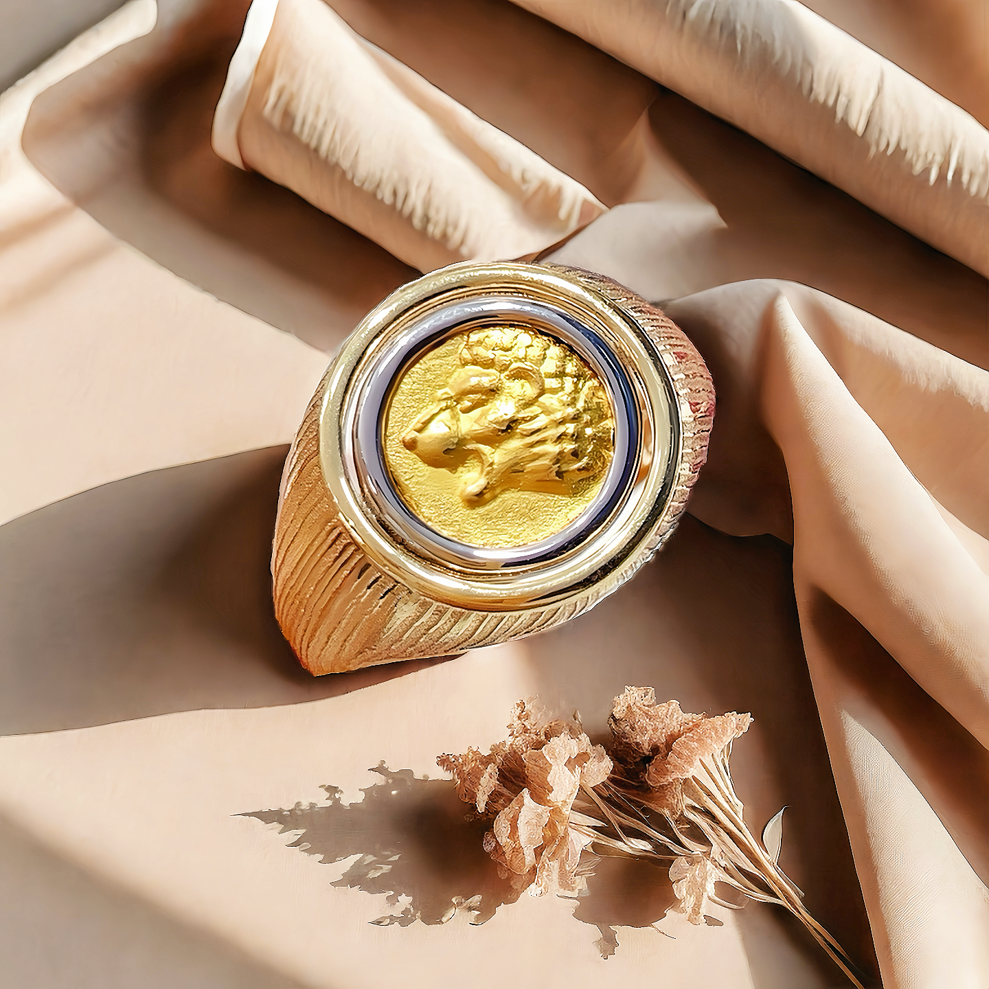 Lion Ancient Coin Medallion Electrum Gold 24k Gold Ring(Item No. COIN068)