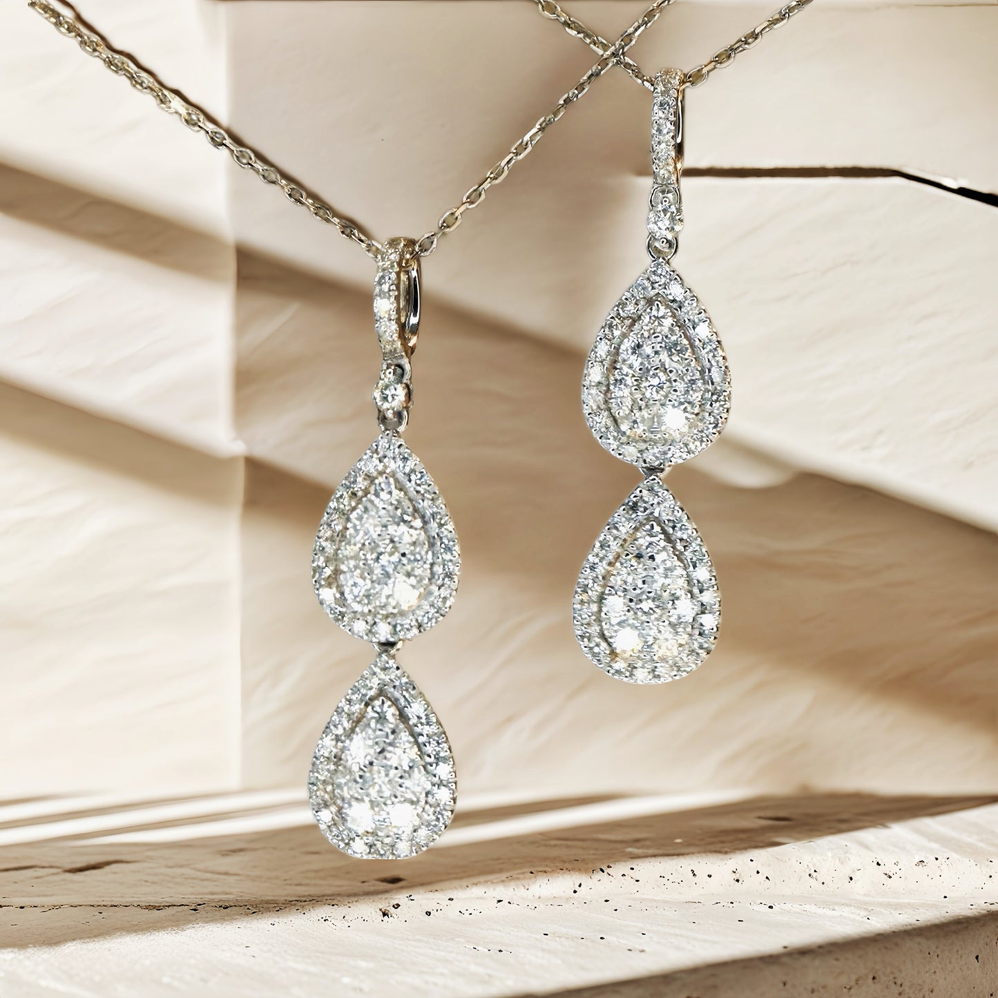 Double Water Drop 18k Gold Diamond Pendant (Item No. VT177)