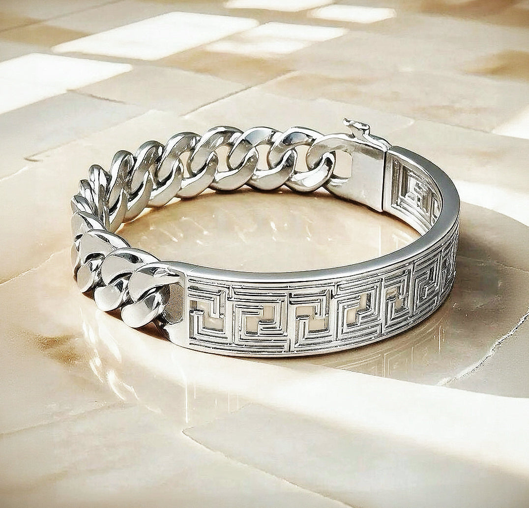 Greek Key Hollow Silver Bracelet Chain (Item No. TDBS0003)