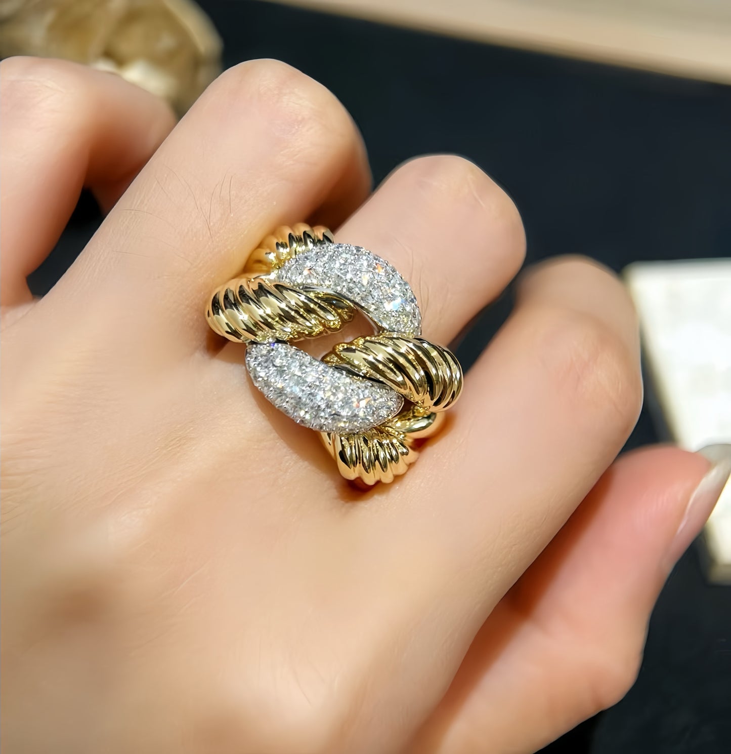 Large Vintage Cuban 18k Gold Diamond Ring (Item No. VT007)
