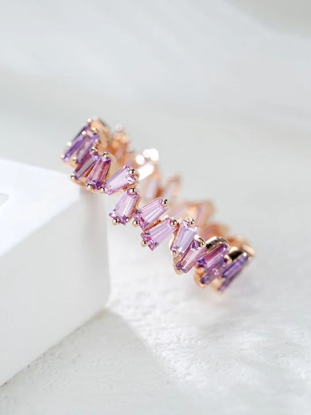 T Square Cut Rainbow Sapphire 18k Gold Ring (Item No. SA019)