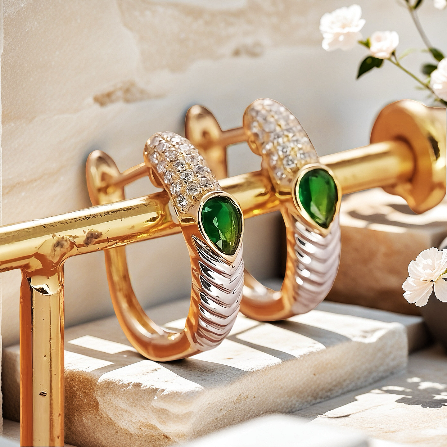 Vintage 18k Gold Diamond Emerald Earring (Item No. VT082)