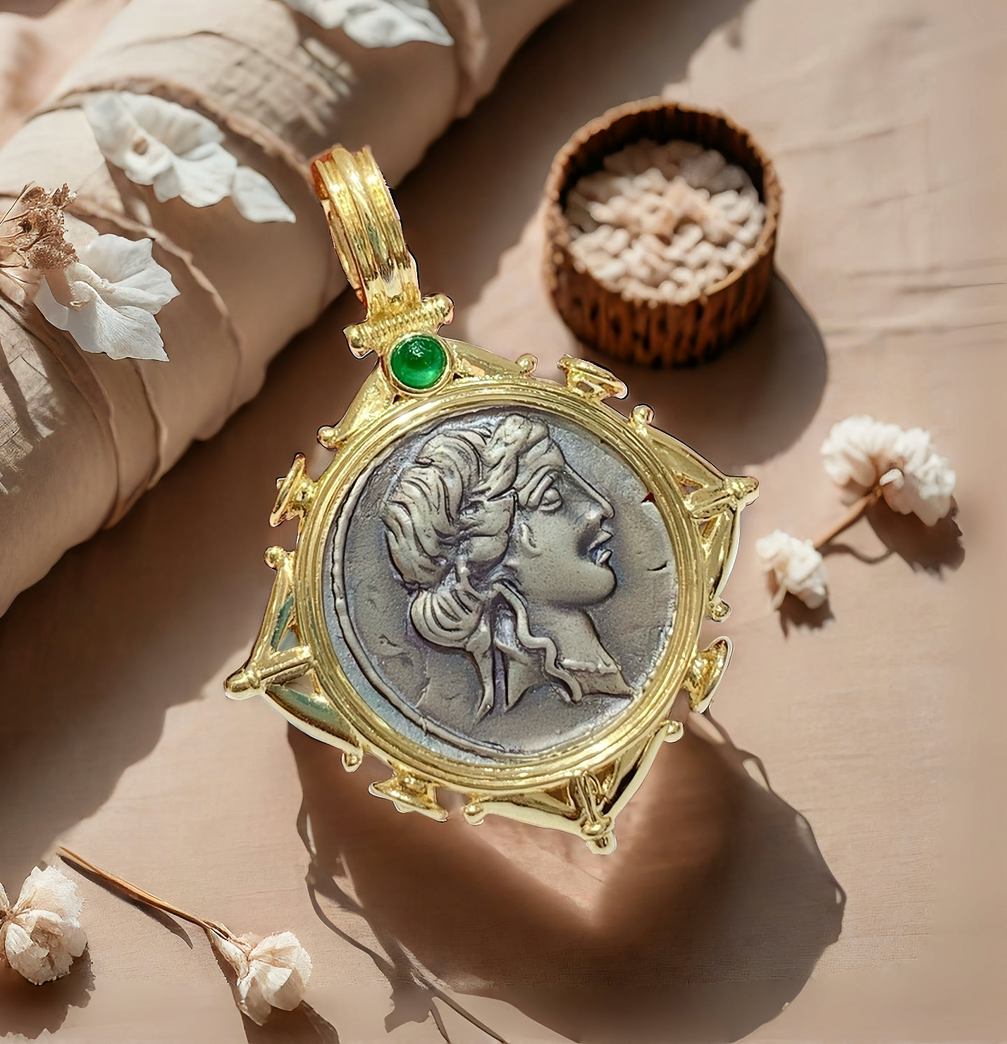 Venus Ancient Greek Coin Medallion 18K Gold Pendant (Item No. COIN60)