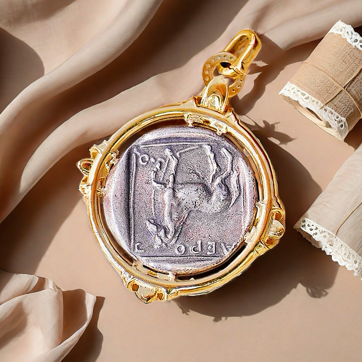 Apollo The Sun God Ancient Greek Coin Medallion 18K Gold Pendant (Item No. COIN024)