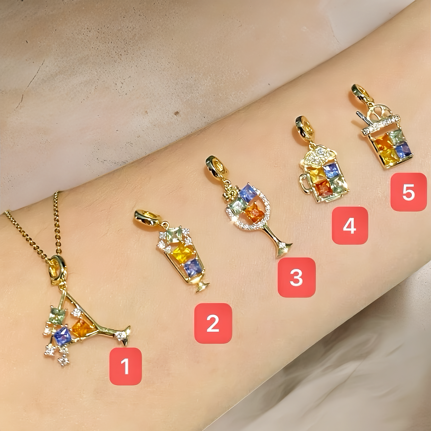 Beverage Glass 18k Gold Diamond Sapphire Pendant (Item No. VT167)