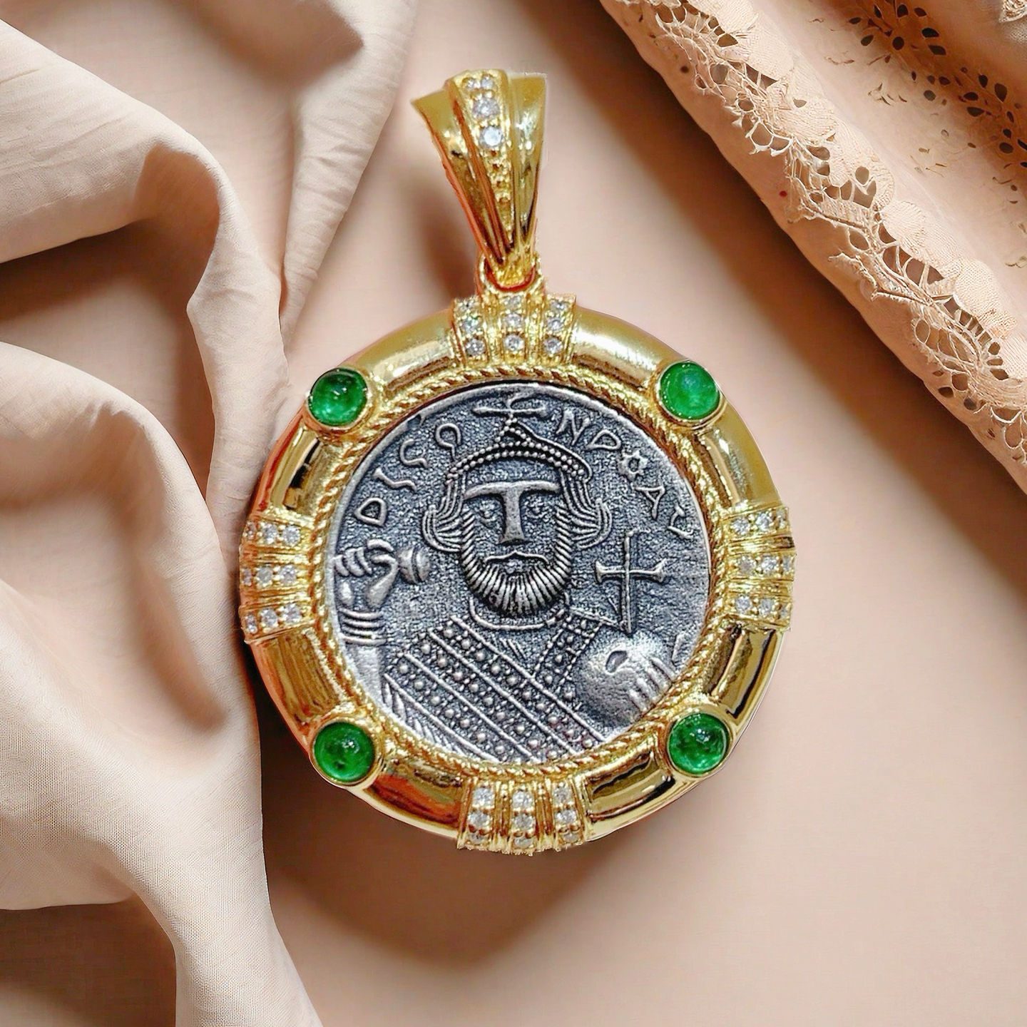 Byzantine Emperor Ancient Greek Coin Medallion 18K Gold Pendant (Item No. COIN062)