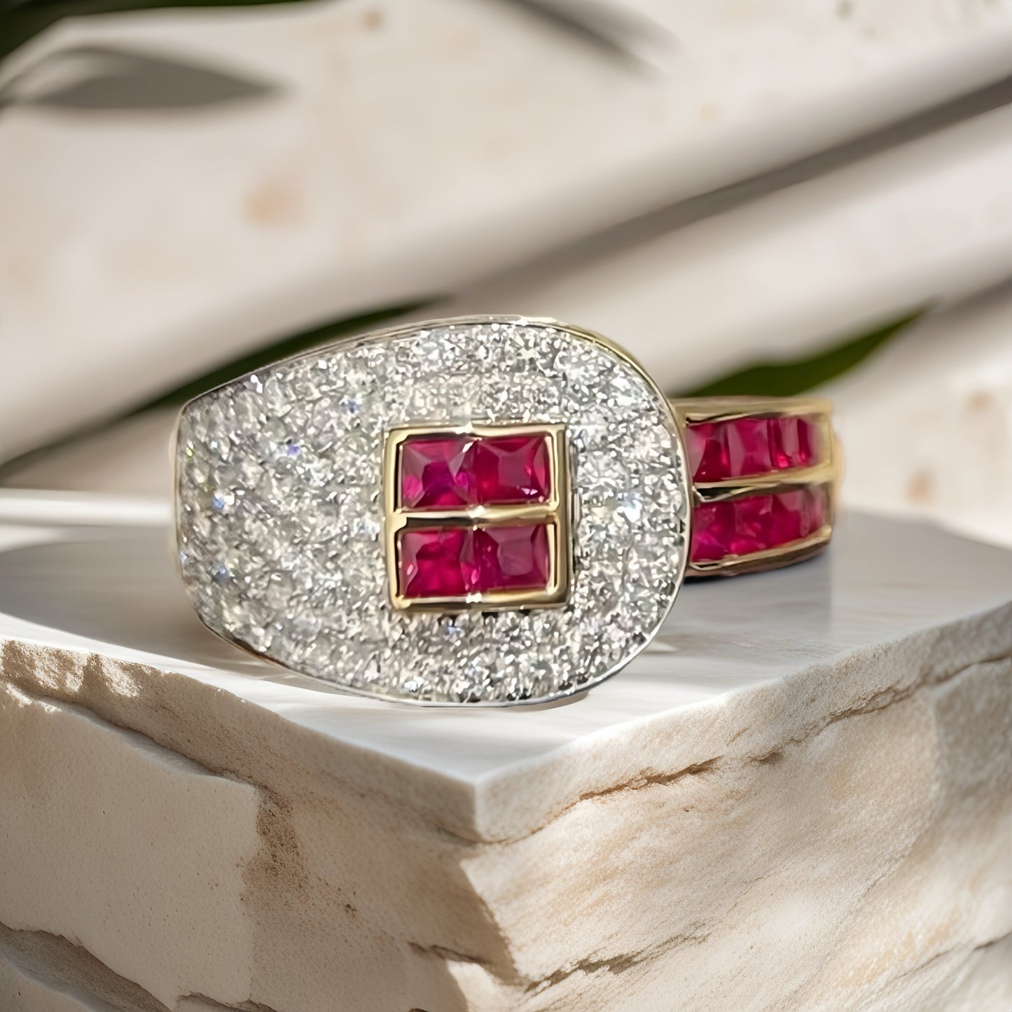 Buckle 18k Gold Diamond Ruby Ring (Item No. VT217)