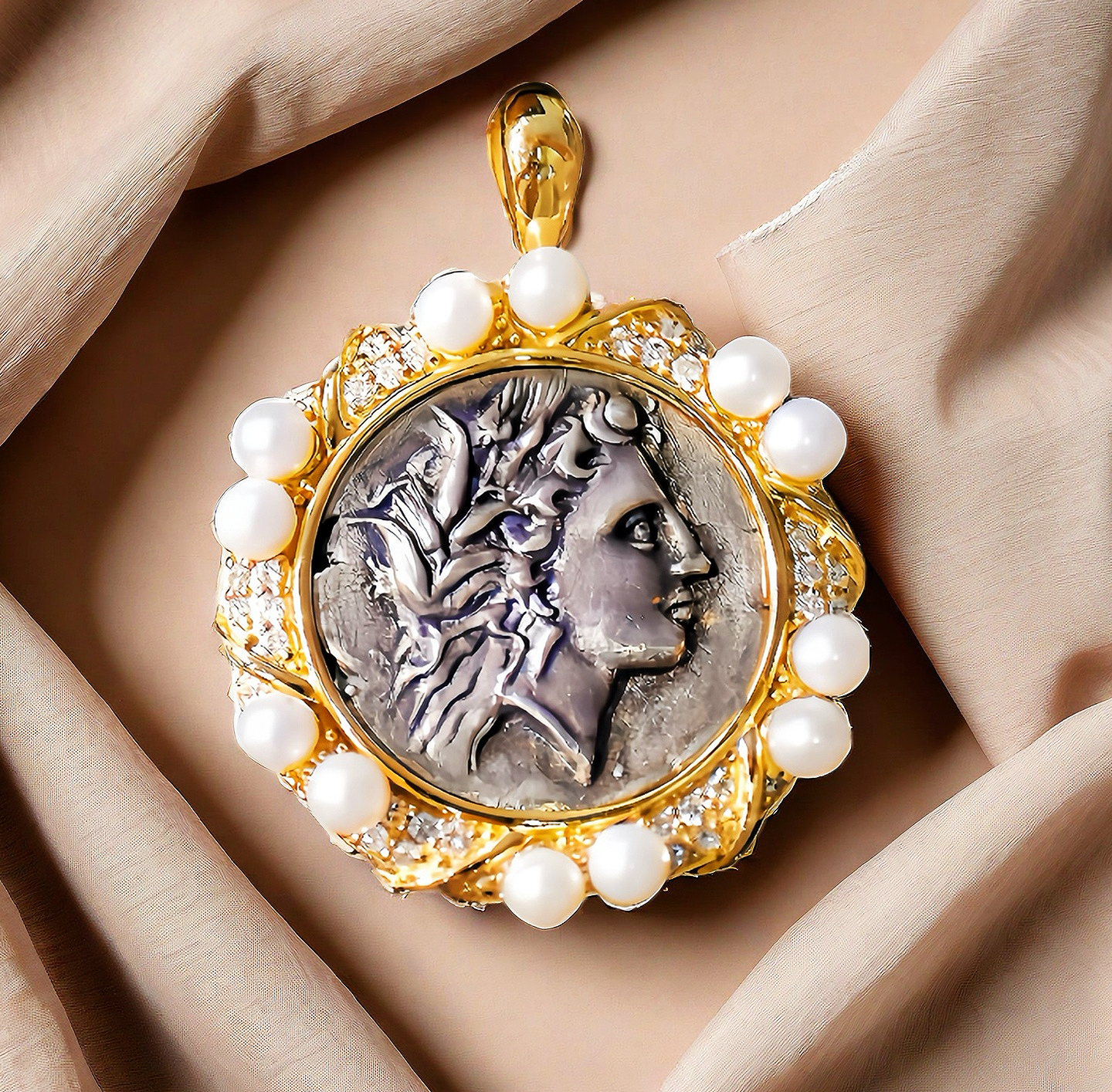 Demeter Ancient Coin Medallion 18K Gold Pendant (Item No. COIN015)