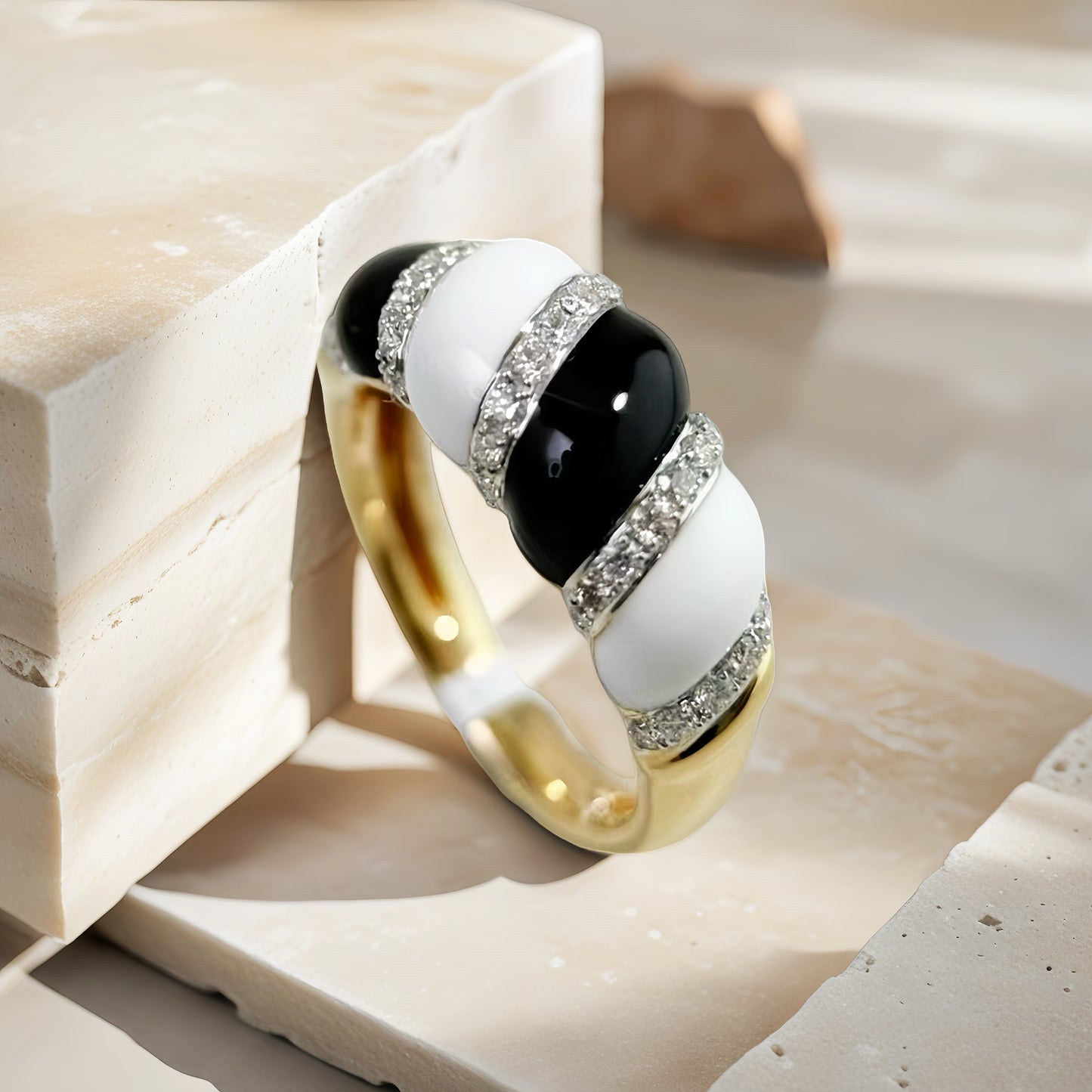 18k Gold Diamond Black Enamel Ring (Item No. VT221)