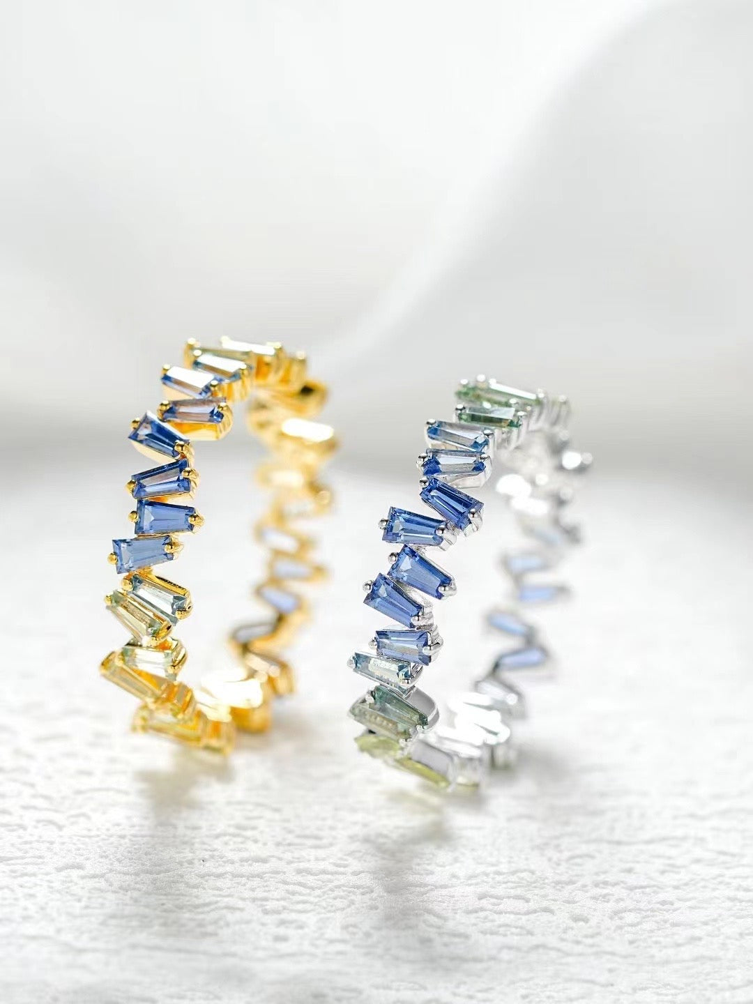 T Square Cut Rainbow Sapphire 18k Gold Ring (Item No. SA018)