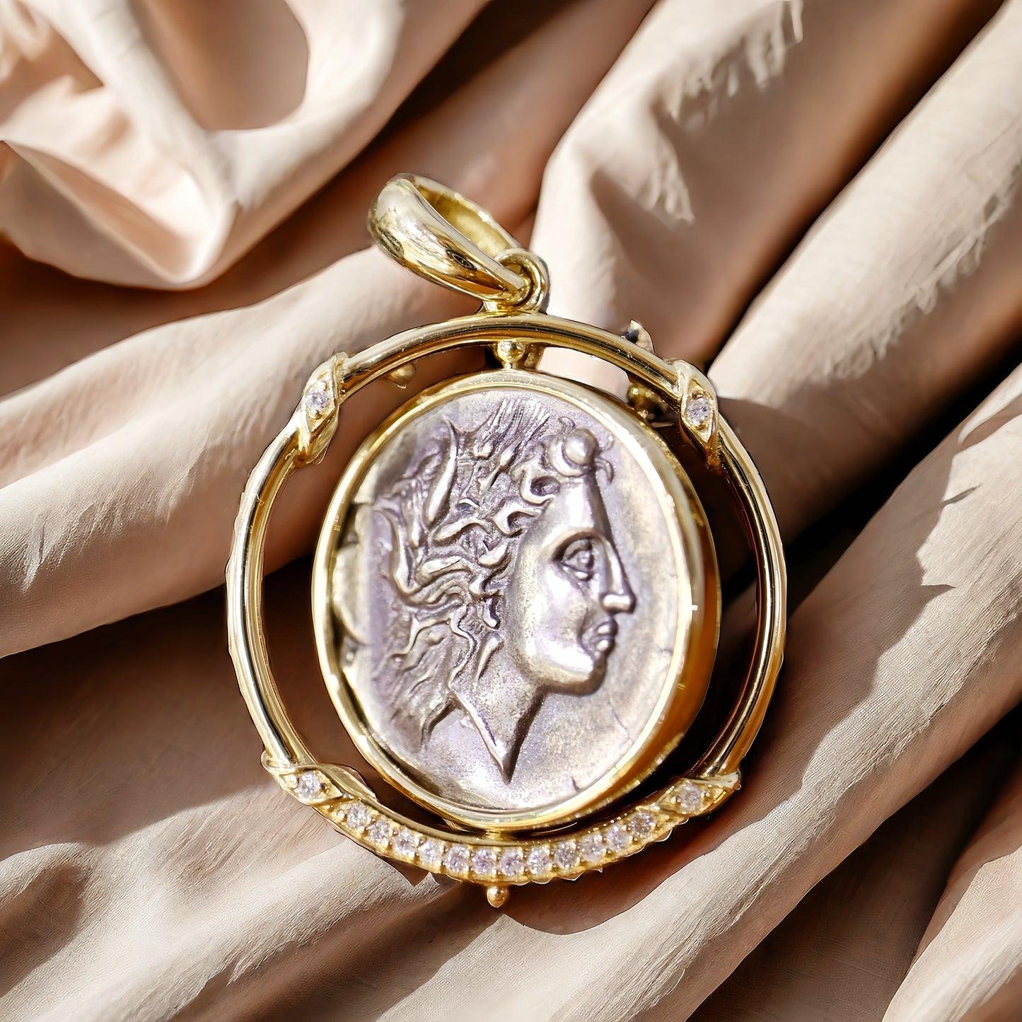 Demeter Ancient Greek Coin Medallion 18K Gold Pendant (Item No. COIN010)