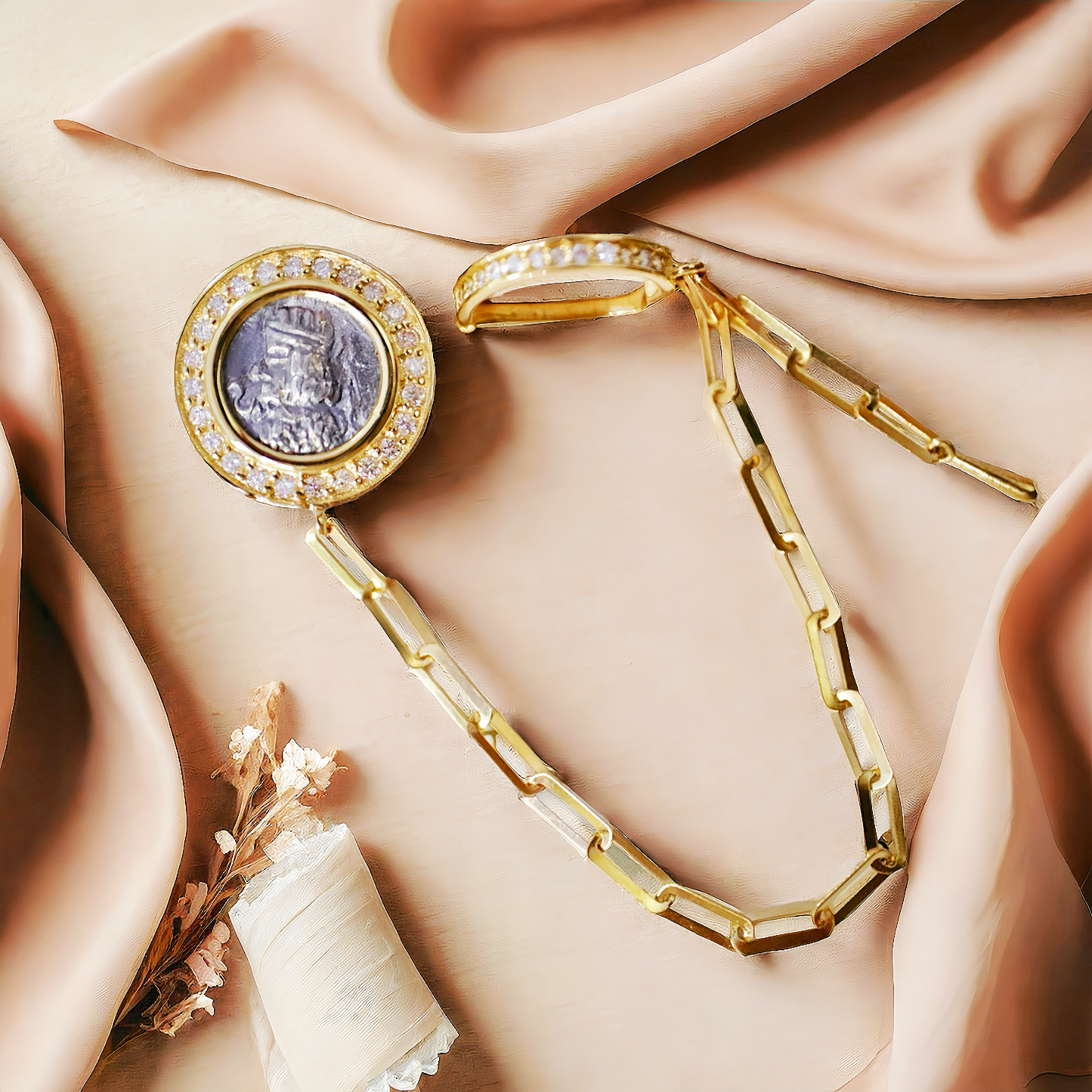 Parthian Emperor Ancient Coin Medallion 18K Gold Earring (Item No. COIN057)