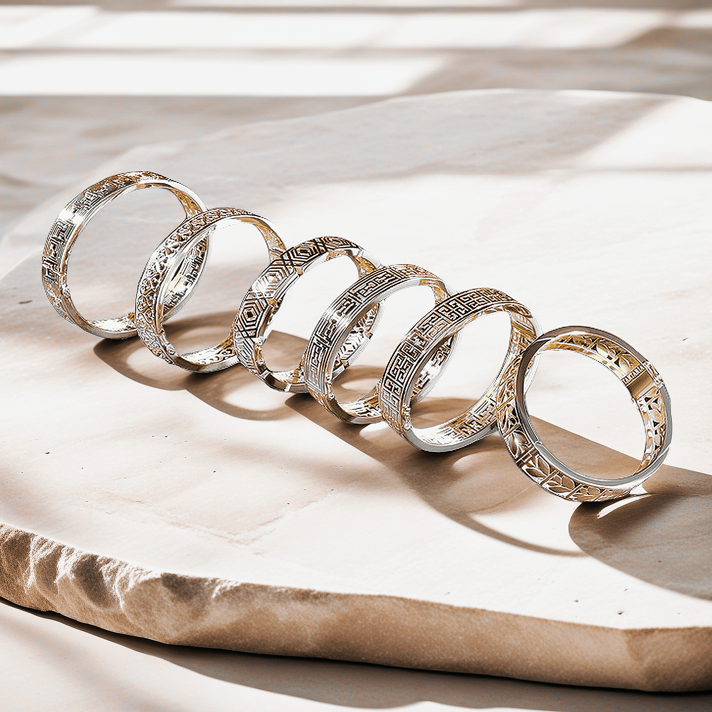 Greek Key Hollow Leaf Sterling Silver/9k/14k/18k Gold Bangle(Item No. GB0017)