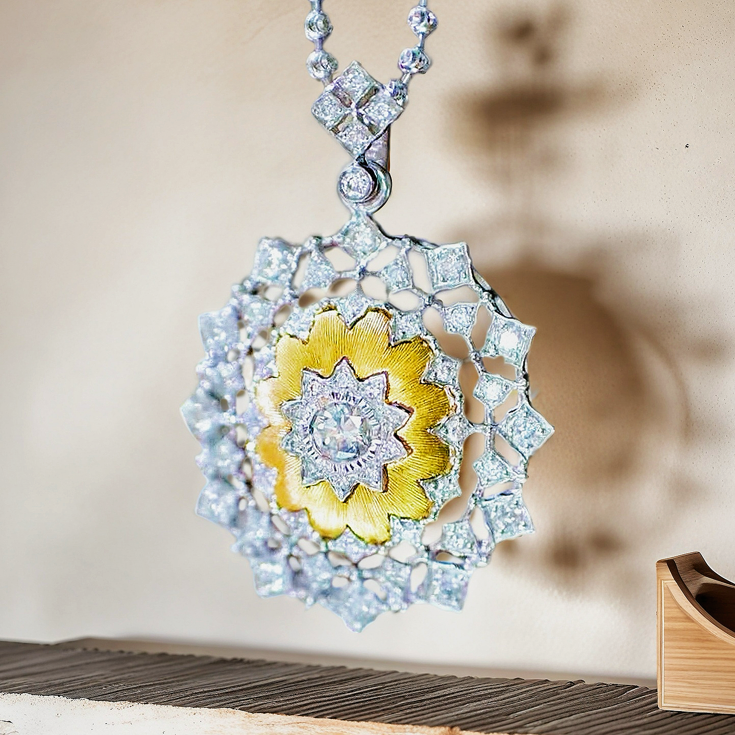 Vintage 18k Gold Diamond Emerald Pendant (Item No. VT092)