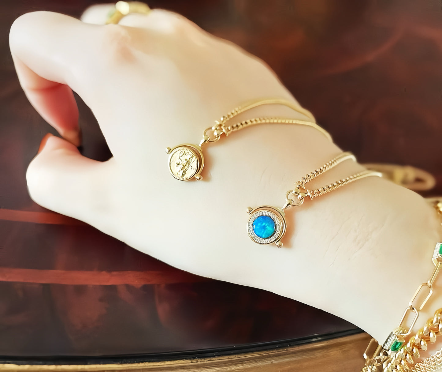 Athena Opal 18k Gold Coin Pendant (Item No. VT109)