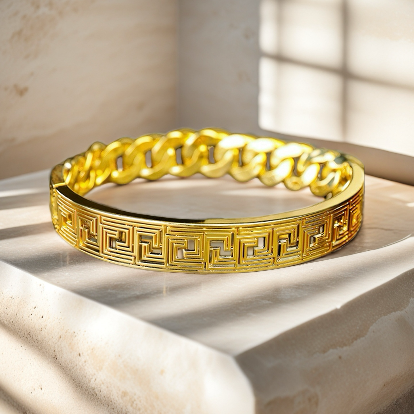 Greek Key Hollow Sterling Silver/9k/14k/18k Bracelet Chain (Item No. GB0003)