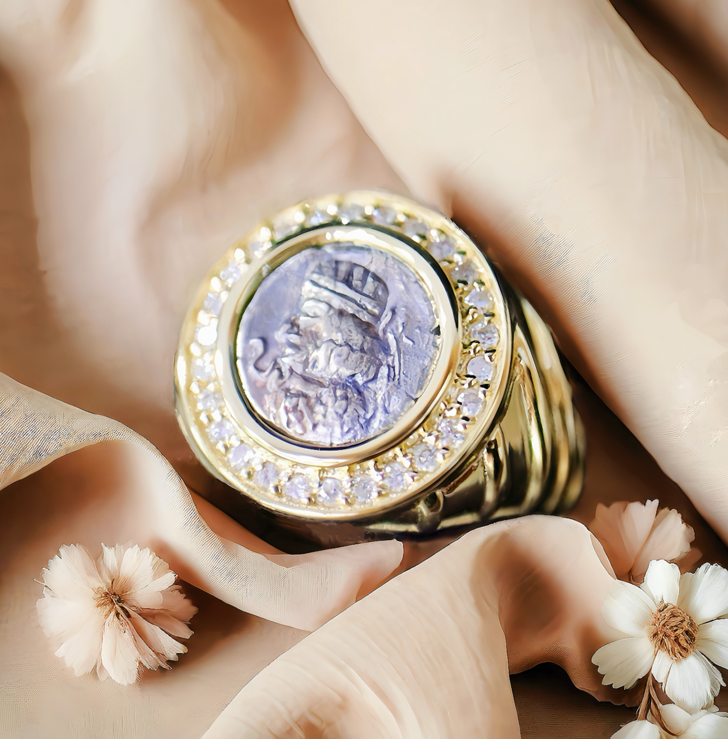 Parthian Emperor Ancient Coin Medallion 18K Gold Ring (Item No. COIN053)