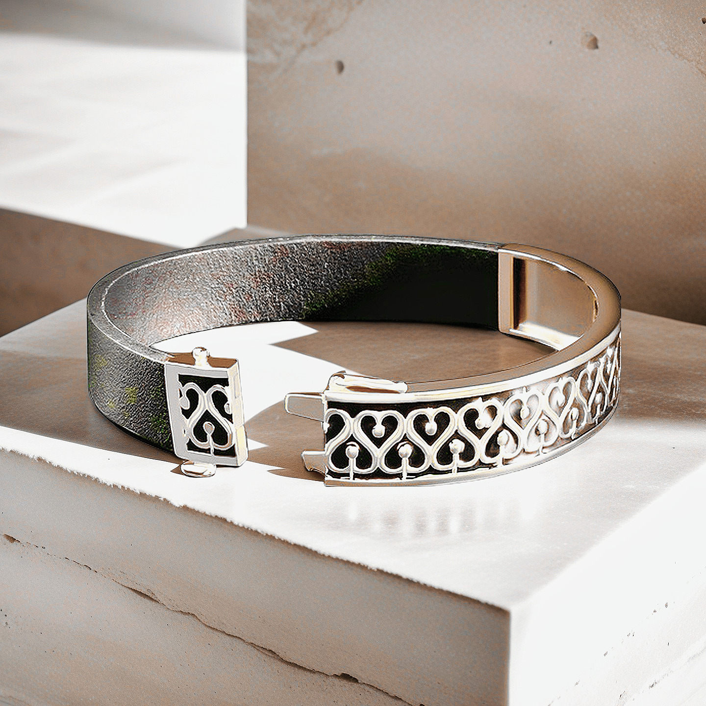 Greek Key Sterling Silver/9k/14k/18k Enamel Leather Gold Bangle(Item No. GB0009)