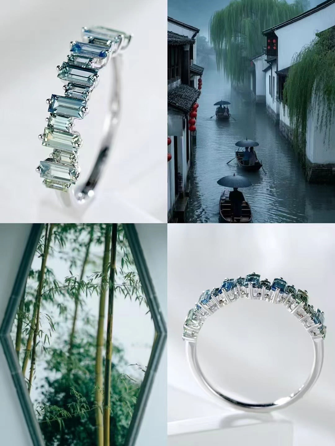 T Square Cut Rainbow Sapphire 18k Gold Ring (Item No. SA027)