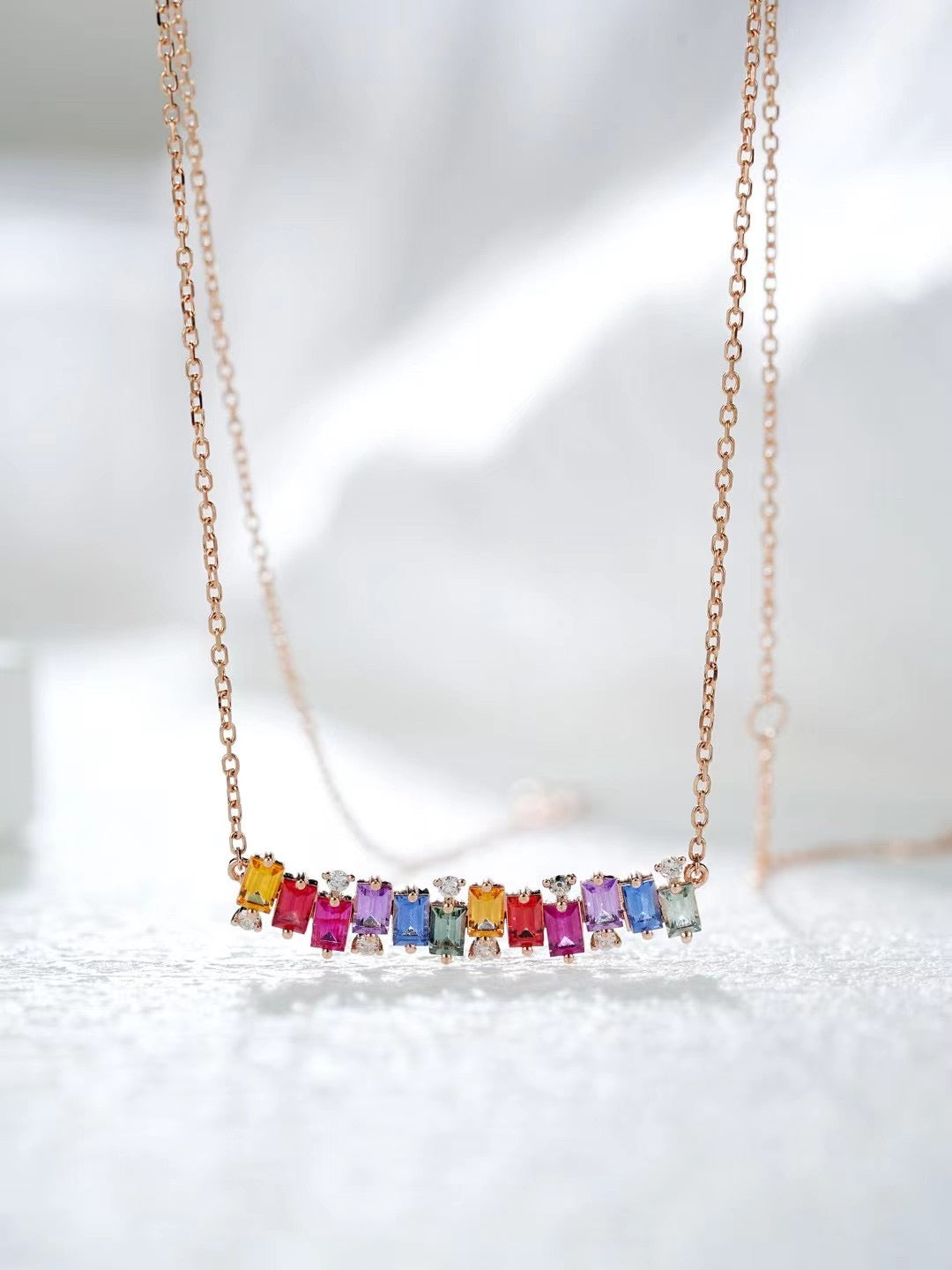 Rainbow Sapphire 18k Gold Necklace Set (Item No. SA099)