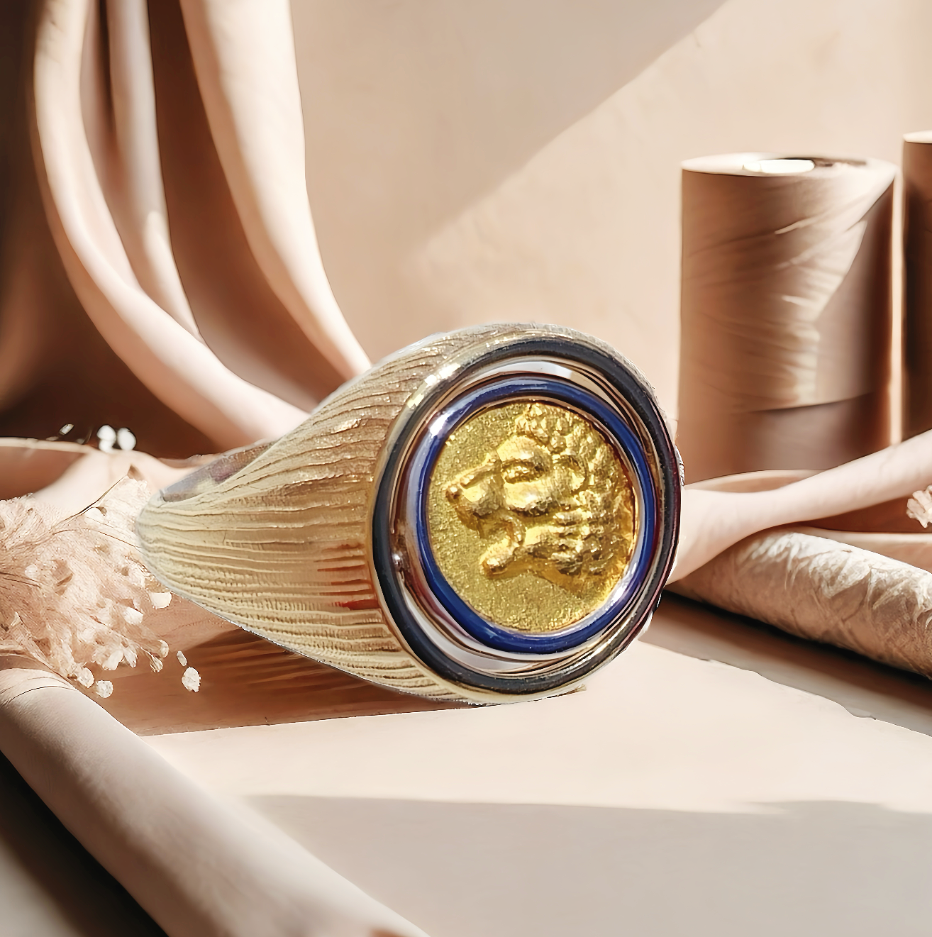 Lion Ancient Coin Medallion Electrum Gold 24k Gold Ring(Item No. COIN068)