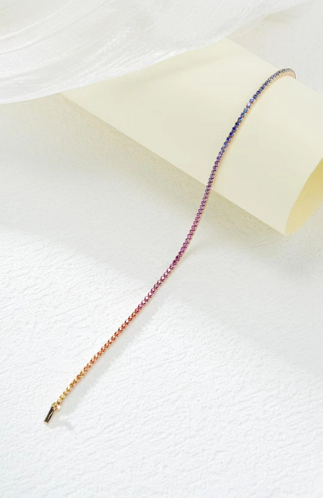 Tennis Rainbow Sapphire 18k Gold Bracelet (Item No. SA108)