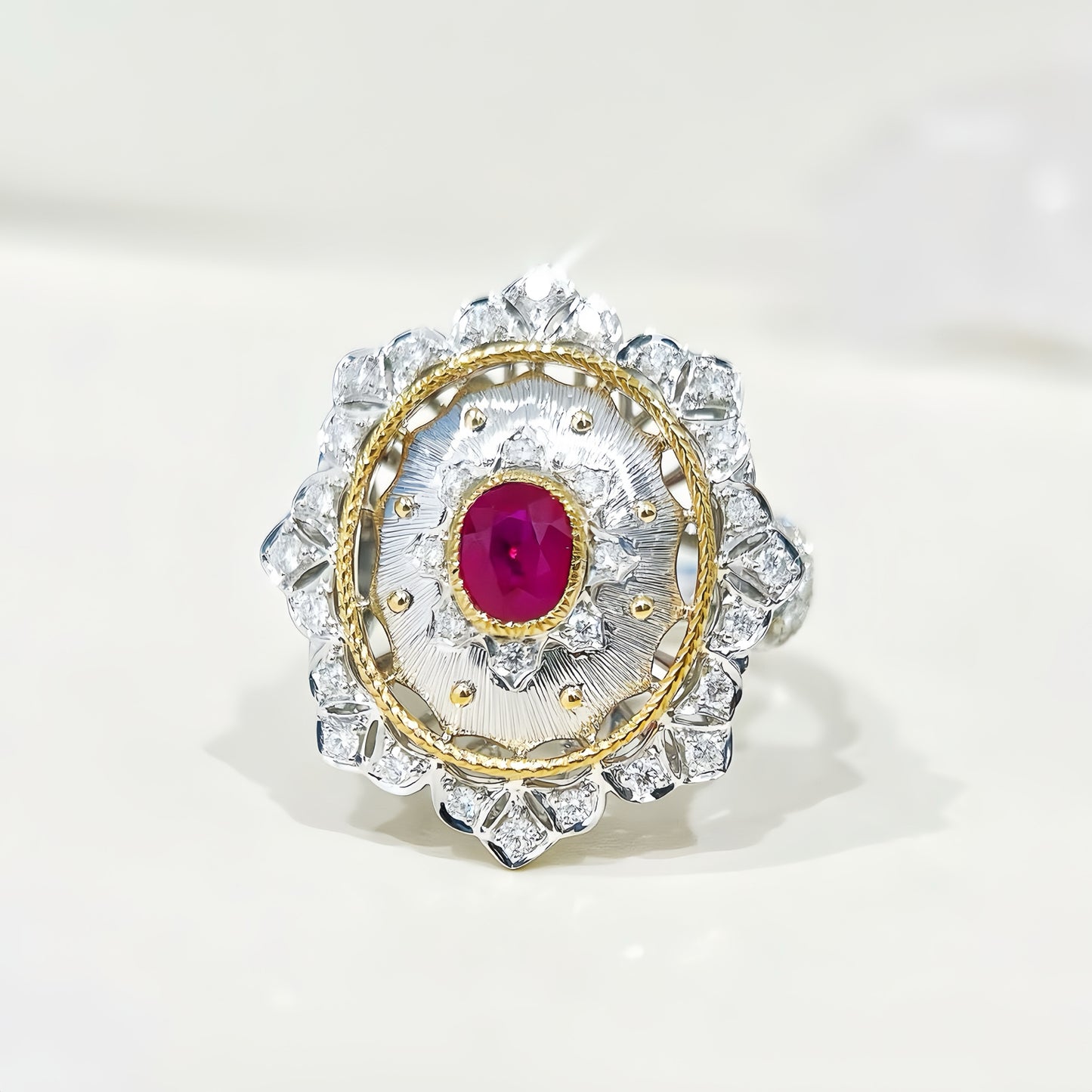 Vintage 18k Gold Diamond Ruby Ring (Item No. VT418)