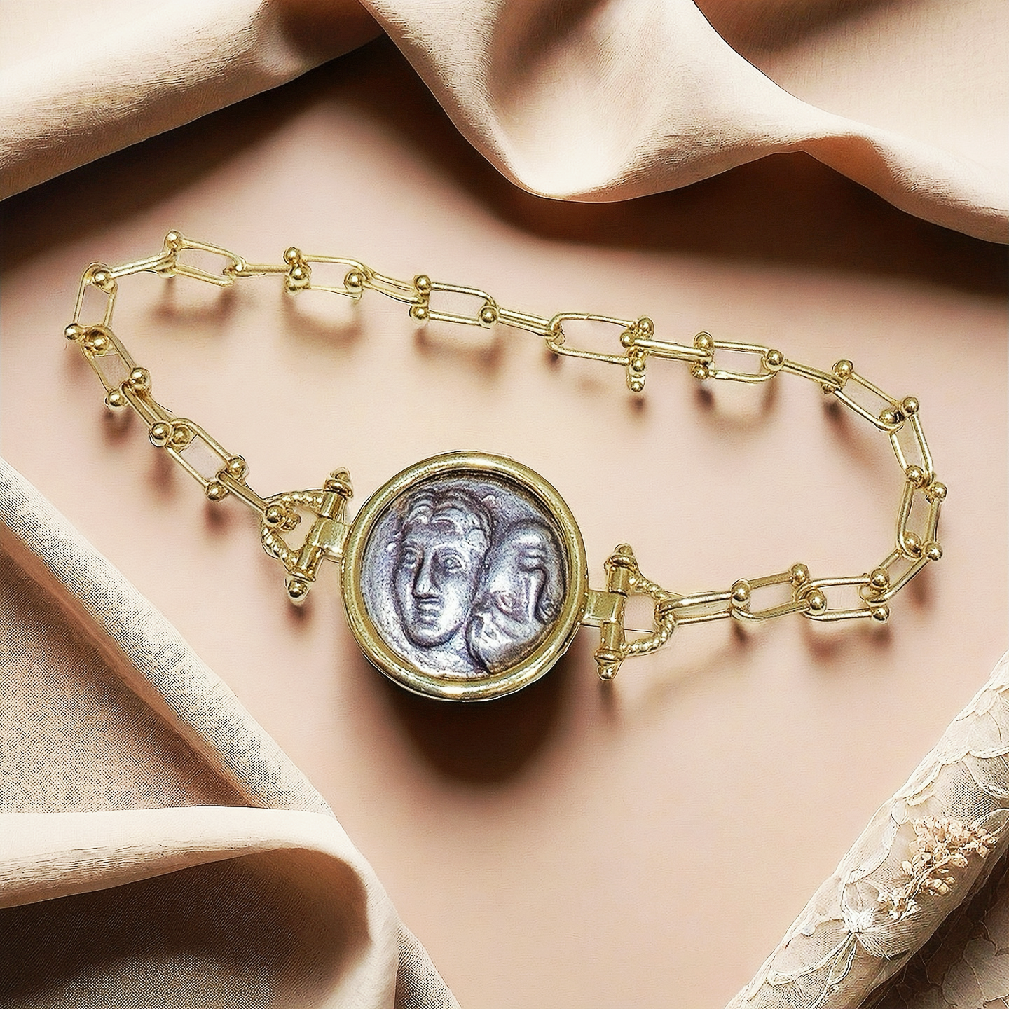 Germini Ancient Coin Medallion 18K Gold Pendant Ring Bracelet (Item No. COIN069)