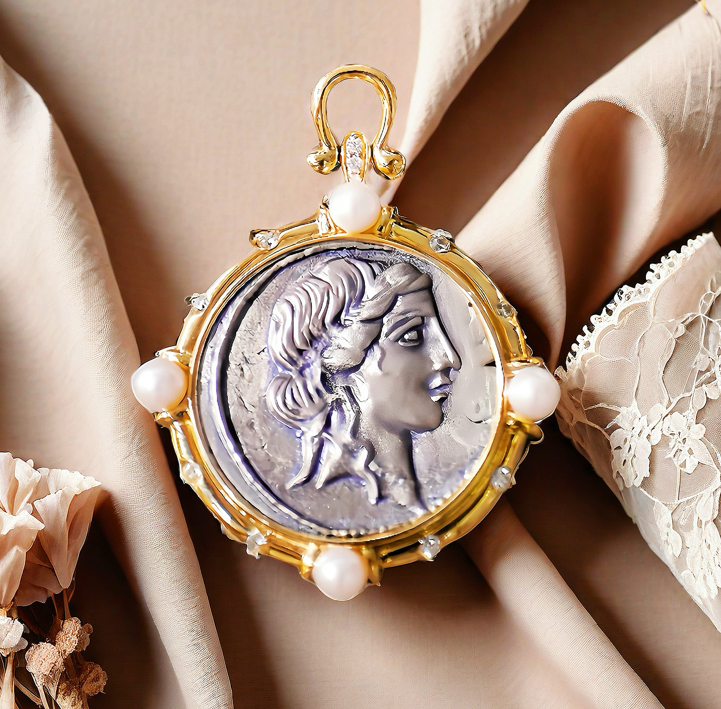 Venus Ancient Greek Coin Medallion 18K Gold Pendant (Item No. COIN014)