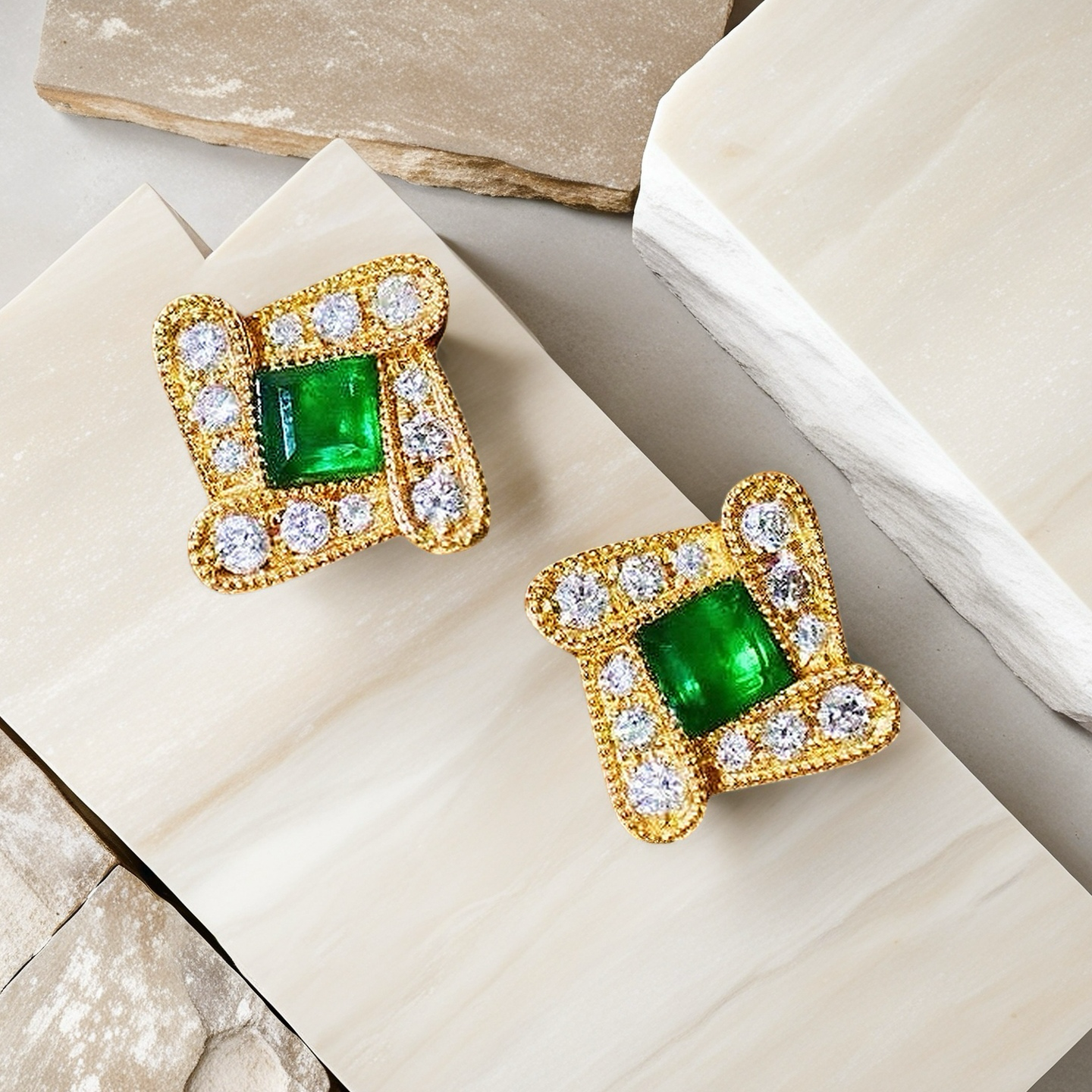 Vintage 18k Gold Diamond Emerald Earring (Item No. VT058)